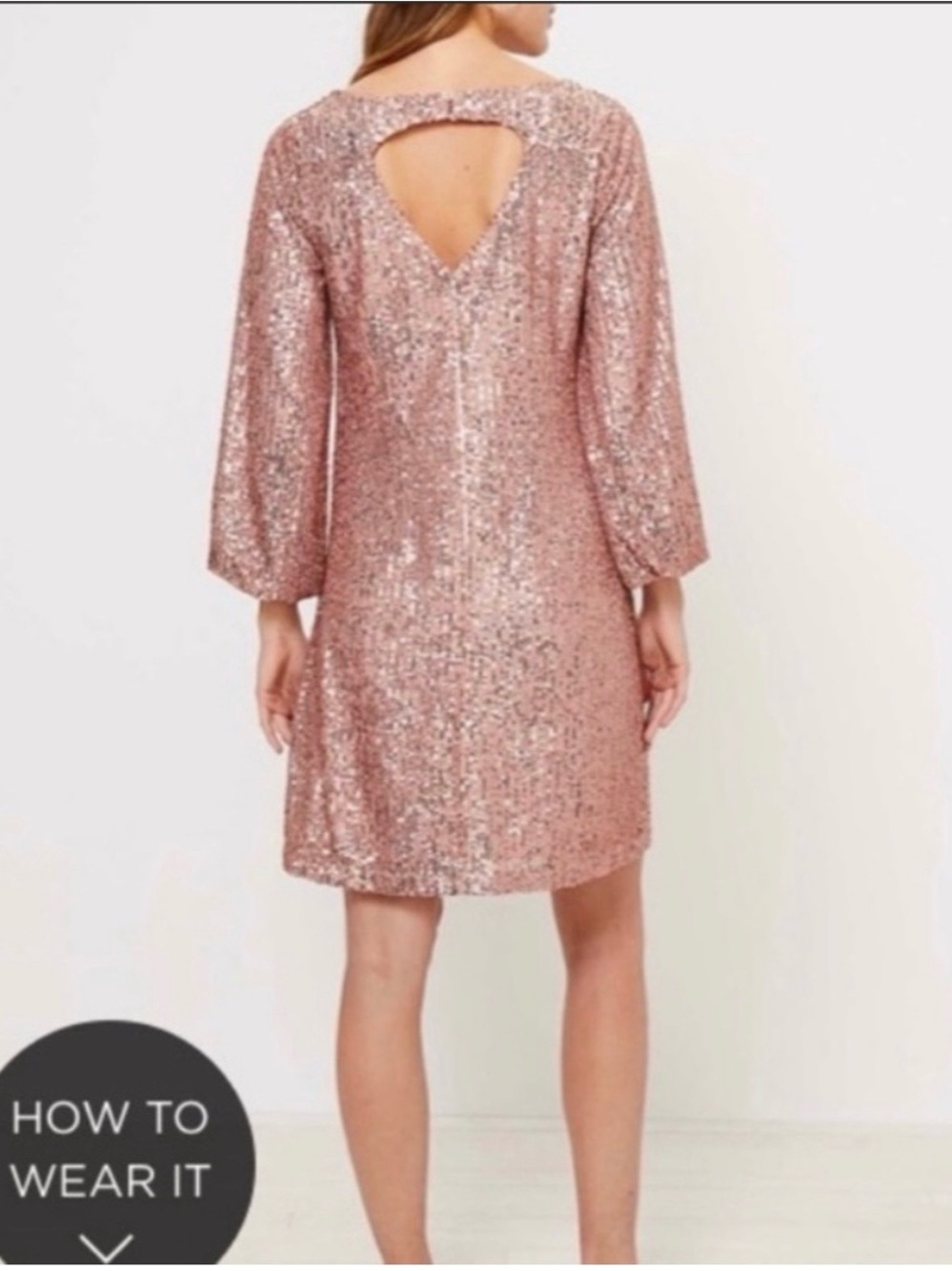 LOFT Rose Gold Sequin Shift Dress with Keyhole Back